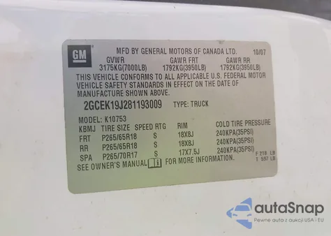 2008 Chevrolet Silverado 1500 Lt1 из США, поврежденный, VIN 2GCEK19J281193009